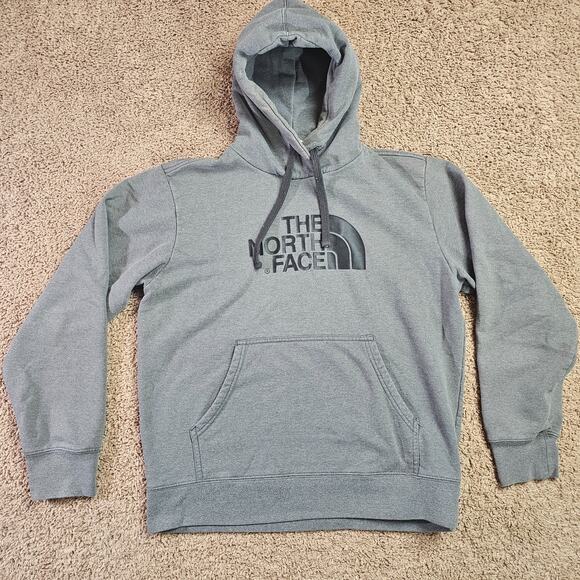 The North Face Mens Gray Pullover Hoodie Sweatshirt Size M Logo Fleece Cotton - Picture 1 of 14